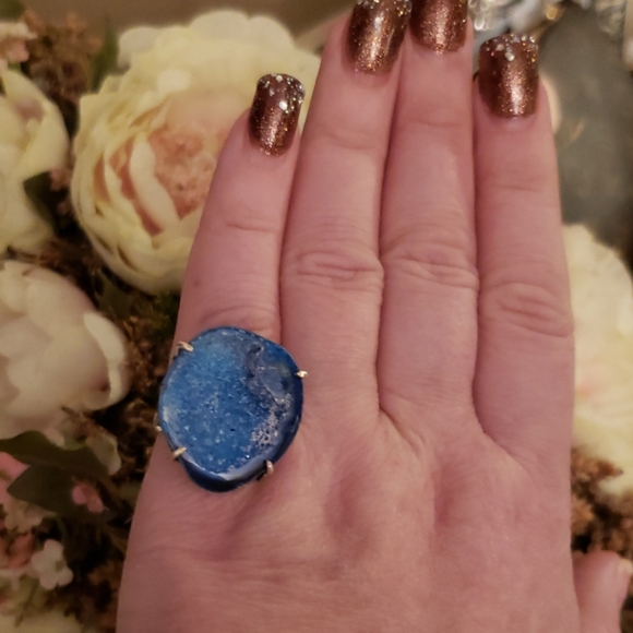 AGATE GEODE DRUSY DRUZY RING 7.5 - Picture 5 of 7